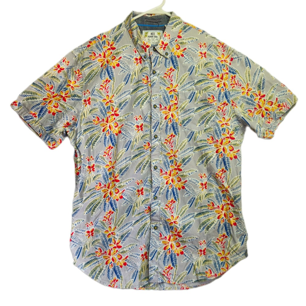 MBX Premium Goods Mens XL Paradise Shirt Tropical Floral Cotton Button Down Grey